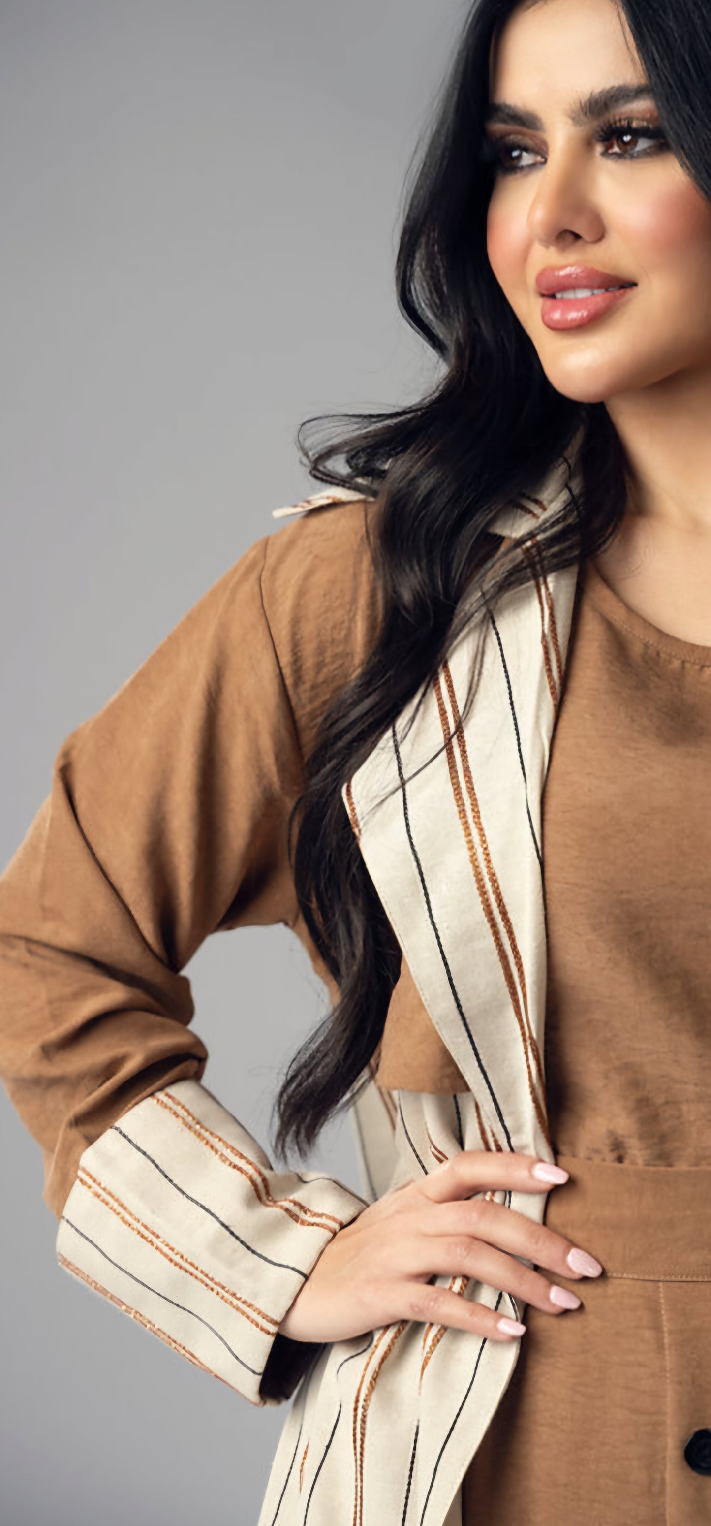 Cardigan Honey colored with beige strips by Lebsaty