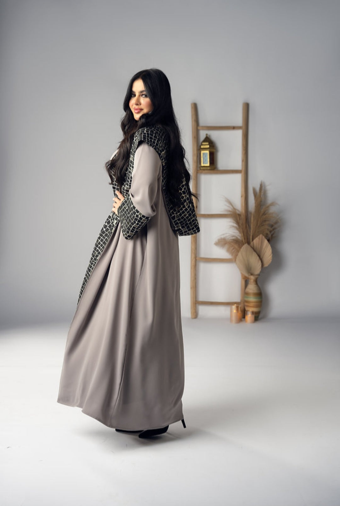 Black and dark gray striped bisht by Lebsaty