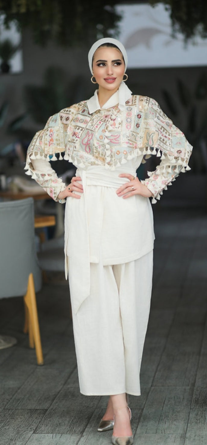 Beige embroidered by Lebsaty