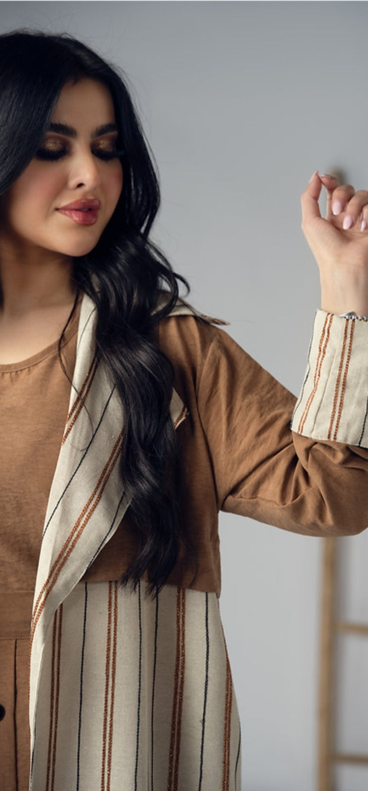 Cardigan Honey colored with beige strips by Lebsaty