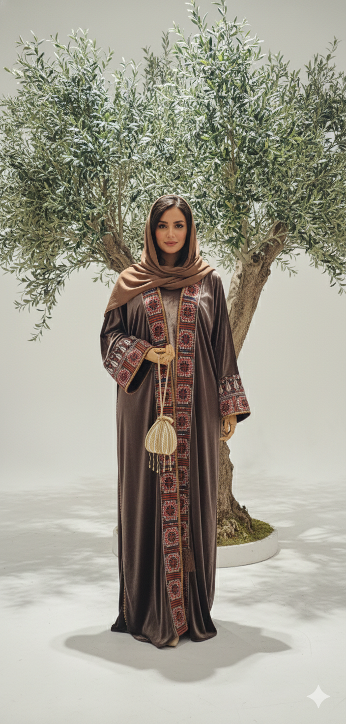Abaya de Terciopelo con Bordado - بشت أشرقت المخمل الفاخر