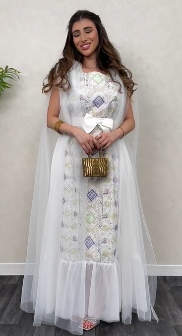 Kuwaiti Jellabiya with Palestinian Tatreez - 3arosah