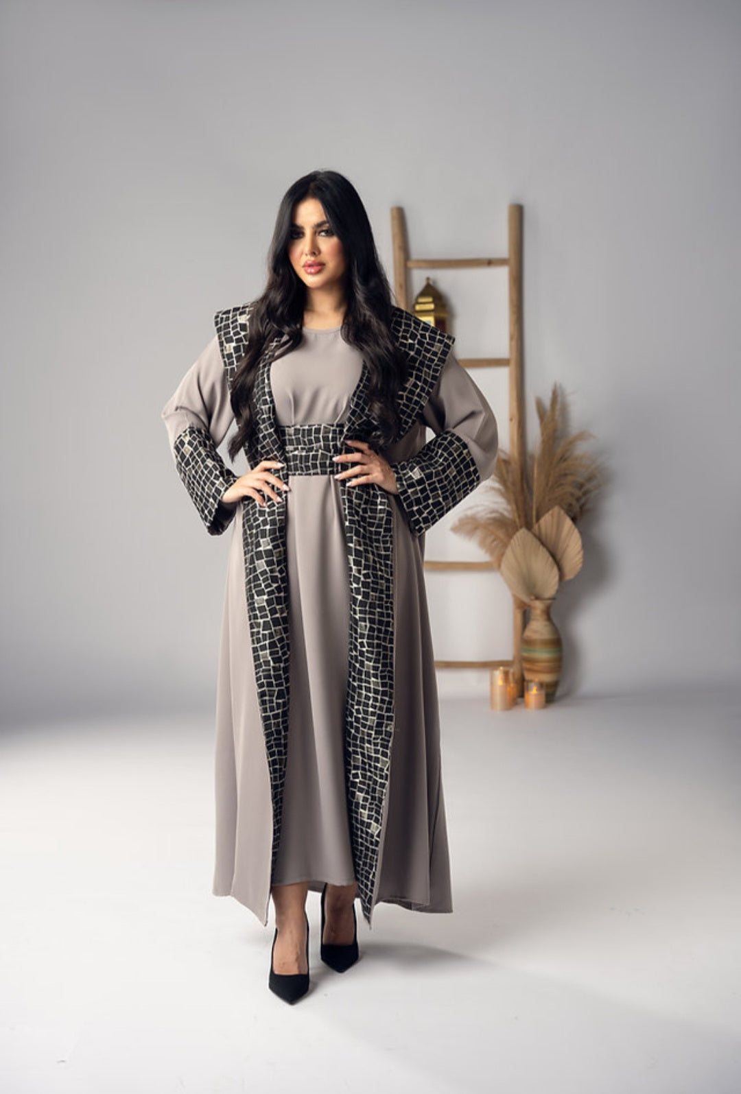 Black and dark gray striped bisht by Lebsaty