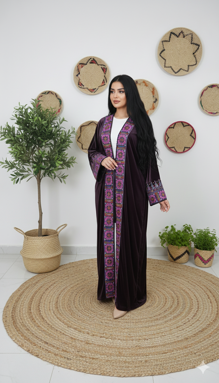 Abaya de Terciopelo con Bordado - بشت أشرقت المخمل الفاخر
