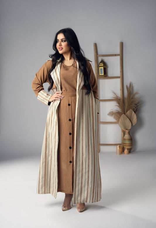 Cardigan Honey colored with beige strips by Lebsaty