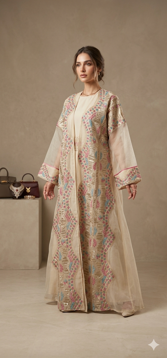 Beige Luxury Embroidered Jalabiya Set – Elegant Modest | سمر
