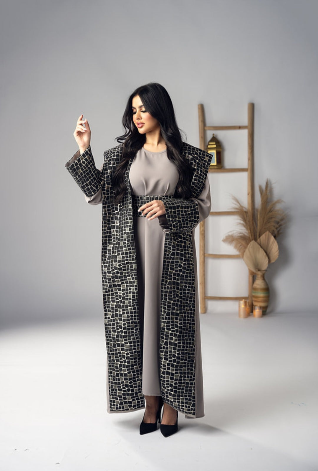 Black and dark gray striped bisht by Lebsaty
