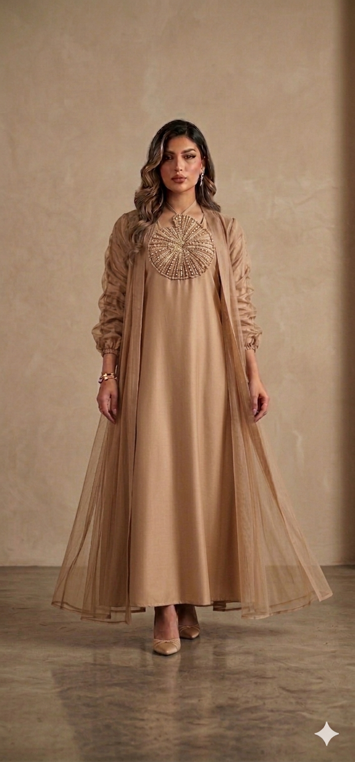 Jalabiya de lujo color borgoña con detalles adornados – Elegante vestido modesto | سماسم