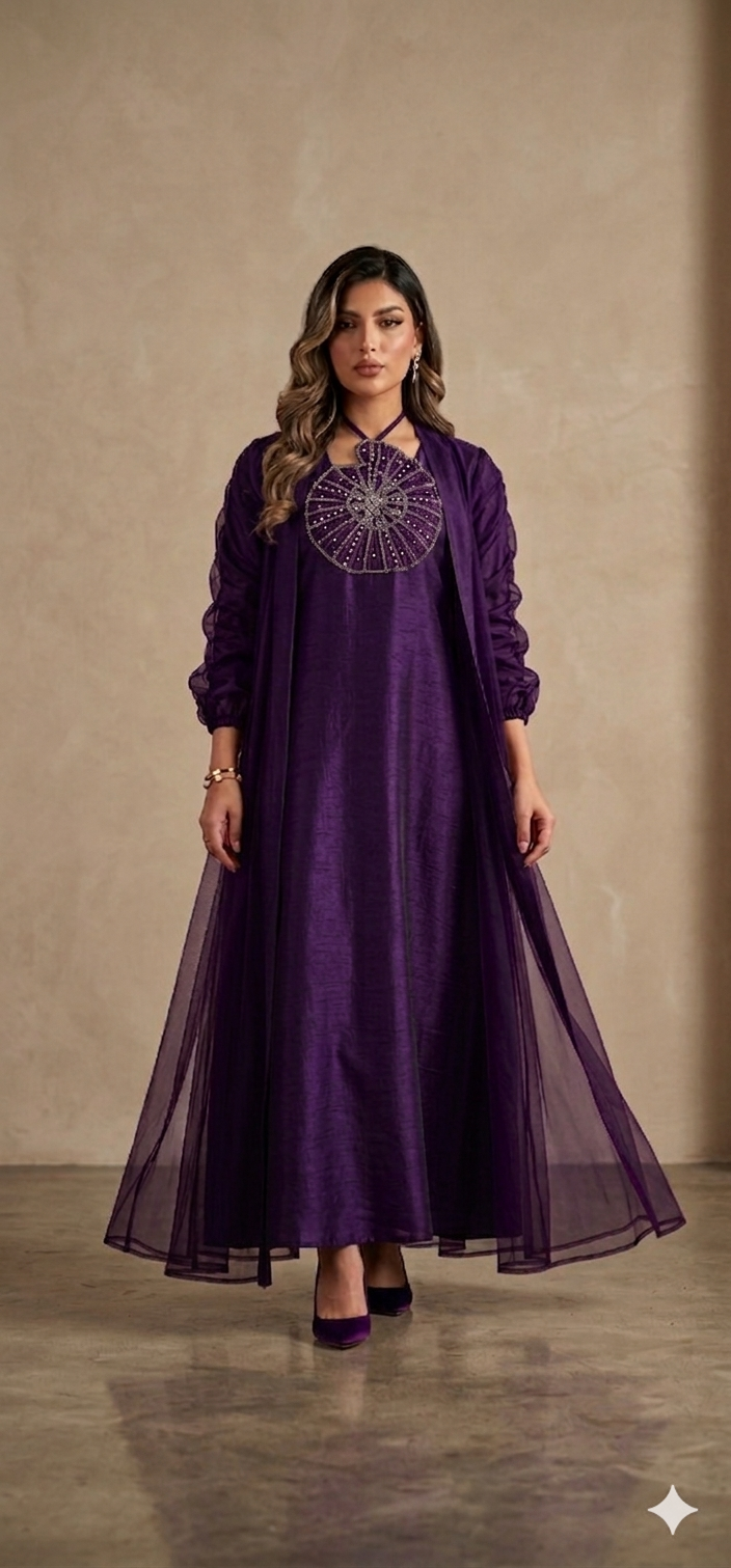 Jalabiya de lujo color borgoña con detalles adornados – Elegante vestido modesto | سماسم
