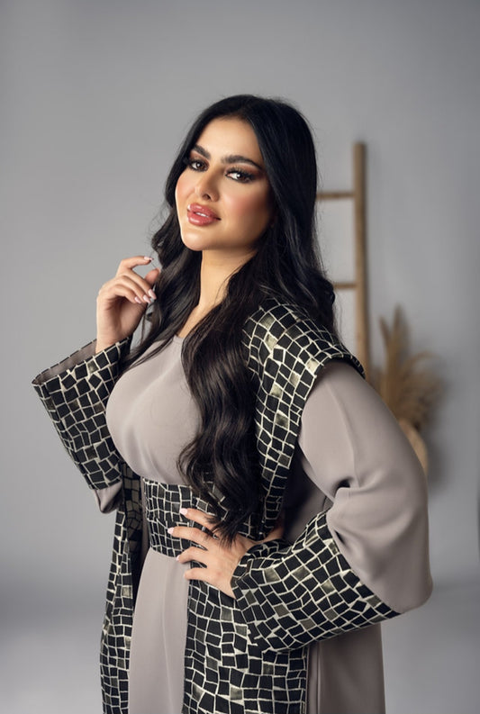 Black and dark gray striped bisht by Lebsaty